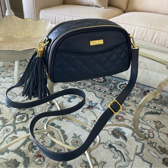 Joy & Iman Handbags - Joy & Iman Navy Quilted Leather Shoulder Crossbody Bag